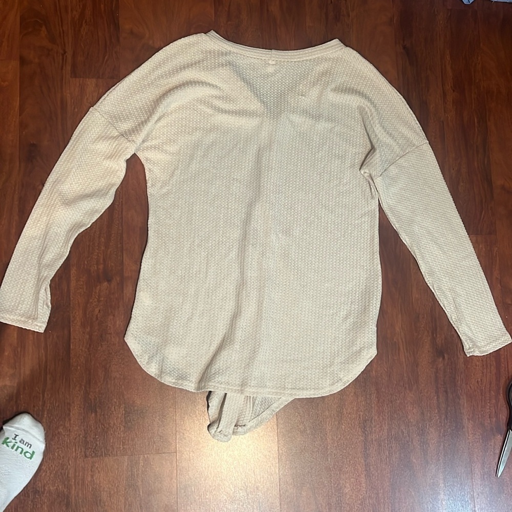 size small Amazon waffle knit cream button-down long sleeve tee - Picture 2 of 5